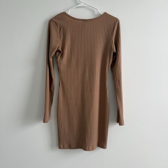 Princess Polly Knit Ribbed Brown Mini Dress Long Sleeve Minimalist Party Sz 8 - Picture 8 of 9